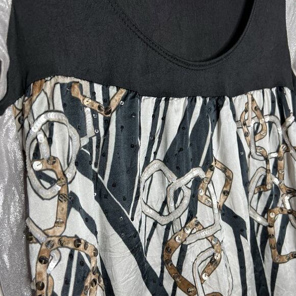 Custo Barcelona Dress Womens Size 3 US Medium Black Silver Silk Blend Sequin Y2K - Picture 14 of 16